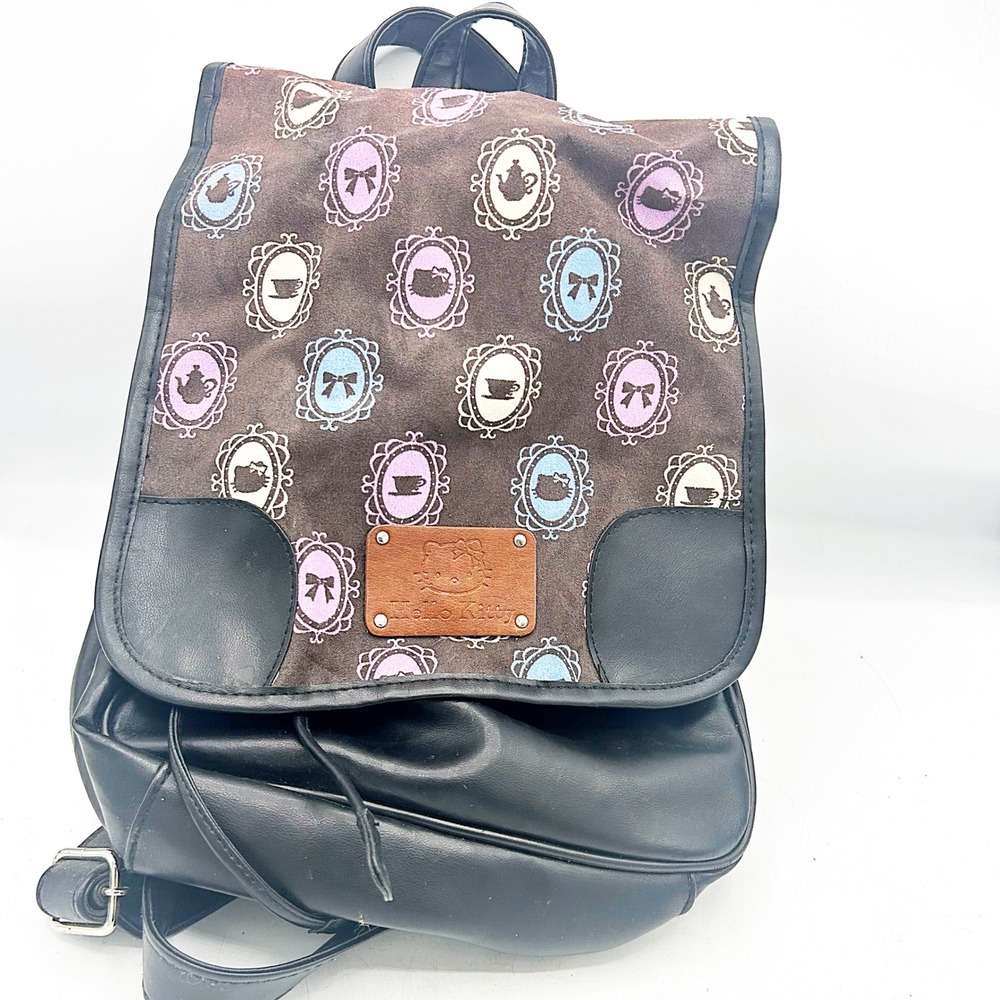 Hello Kitty Backpack Small Black Faux Leather‎ Cameo Print